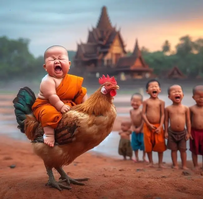 A Captivating Image of Children Riding Roosters Creates an Exciting Buzz in the Online Community!