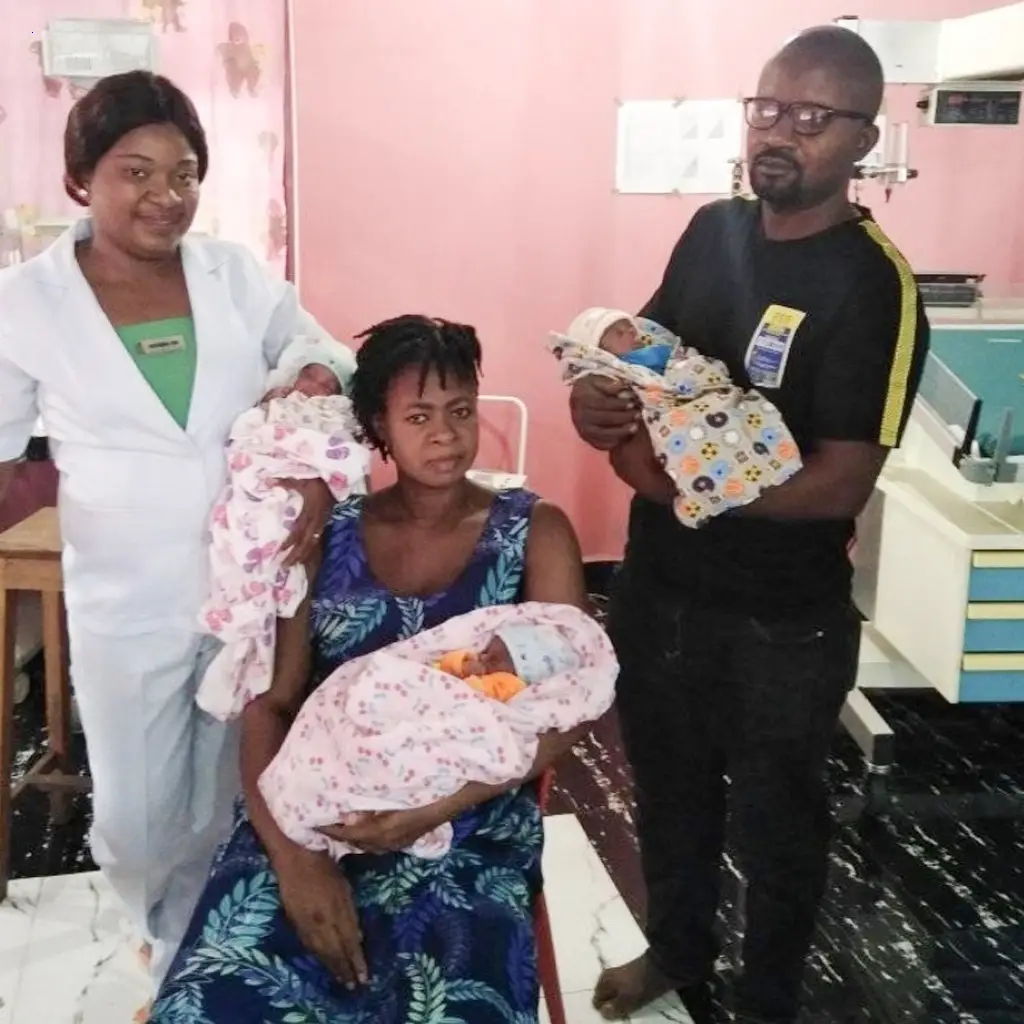 Nigerian woman, Samuel Regina, welcomed three children after 11 years of marriage and was overwhelmed with joy as she became a mother.