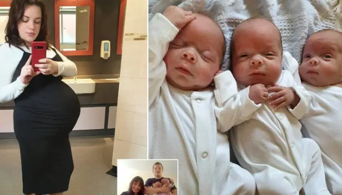 A British mother, 26, outperforms 200 million other women by giving birth to identical naturally developed triplets
