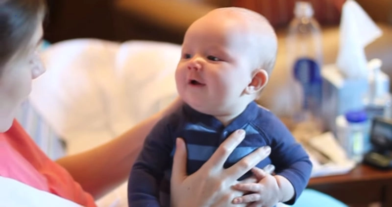 A 2-month-old baby saying “I love you,” and his mom is over the moon with happiness.