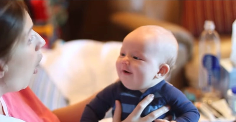 A 2-month-old baby saying “I love you,” and his mom is over the moon with happiness.