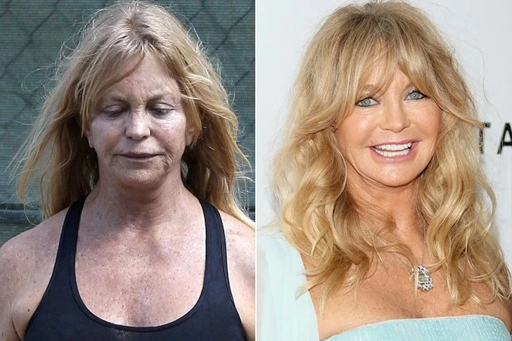What Goldie Hawn looks like now that she has remade herself: a messy blonde in felt boots.