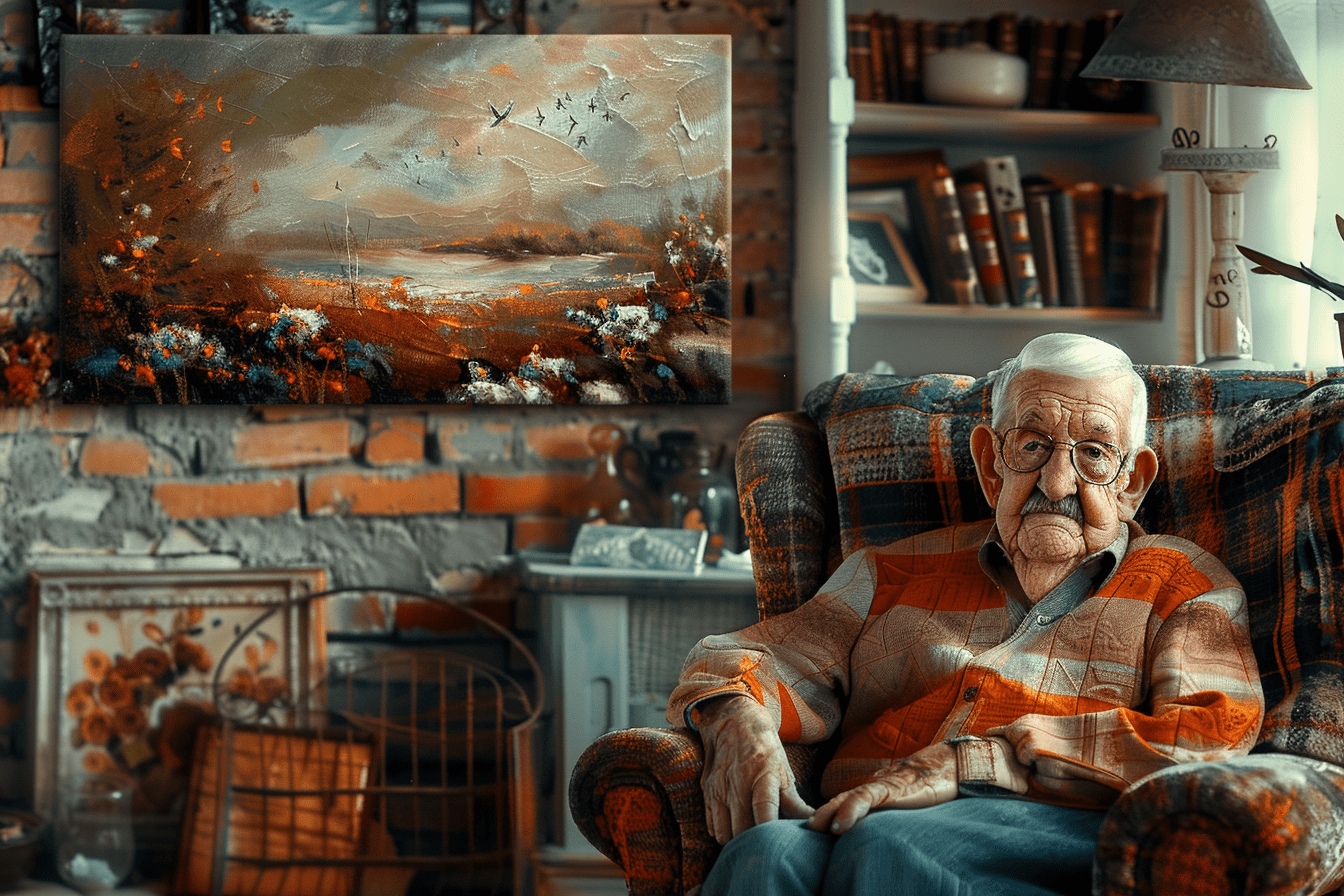 An old man looking thoughtful in a colorful living room | Source: Midjourney